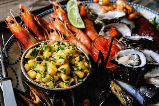 Christmas Seafood with Homemade Mango and Jalapeno Salsa